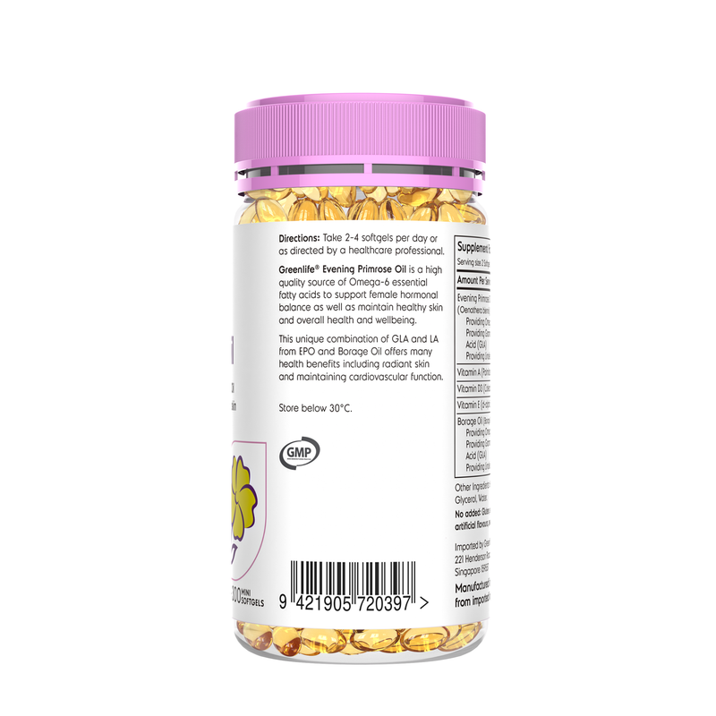 Evening Primrose Oil with Vitamin A, E, D3 + Borage Oil (300 mini softgels)