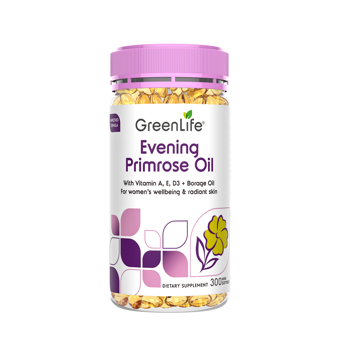 Evening Primrose Oil with Vitamin A, E, D3 + Borage Oil (300 mini softgels)
