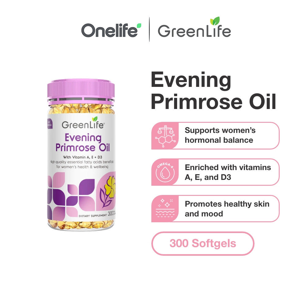 Evening Primrose Oil with Vitamin A, E, D3 + Borage Oil (300 mini softgels)