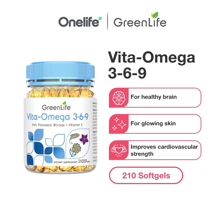 GreenLife Vita Omega 3-6-9 210 Mini Softgels - For Heart and Brain Health