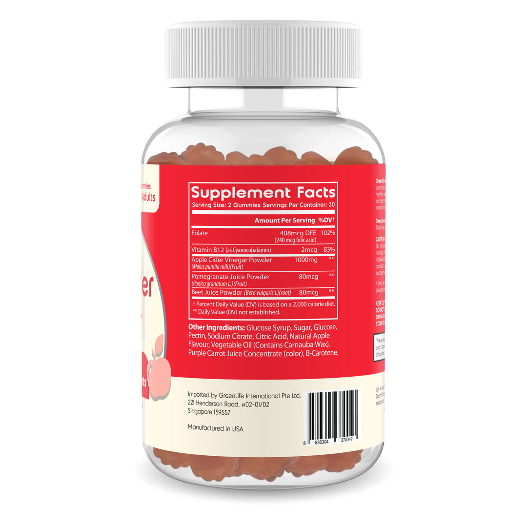Apple Cider Vinegar Gummies: Enriched with vitamins Bs &amp; antioxidants (60 gummies)