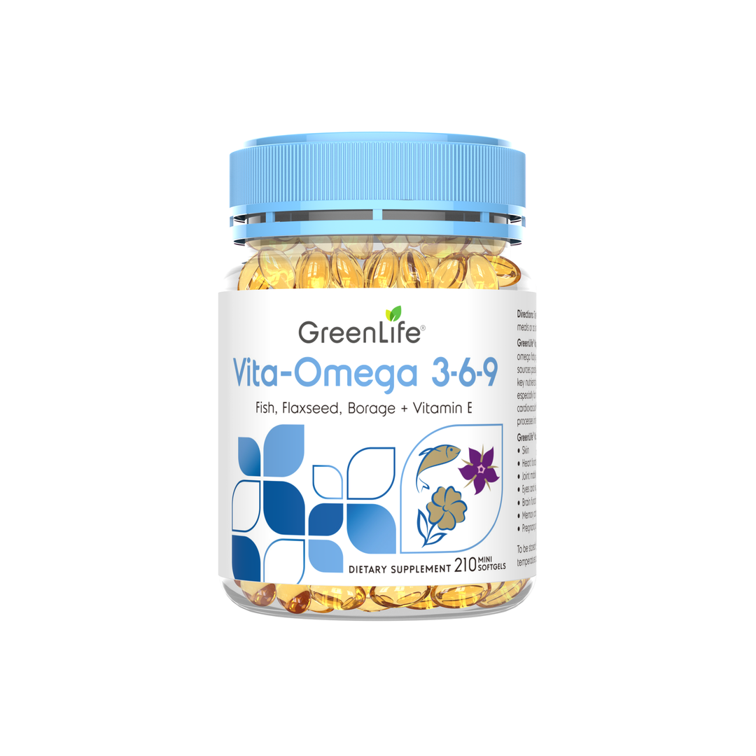 GreenLife Vita Omega 3-6-9 210 Mini Softgels - For Heart and Brain Health